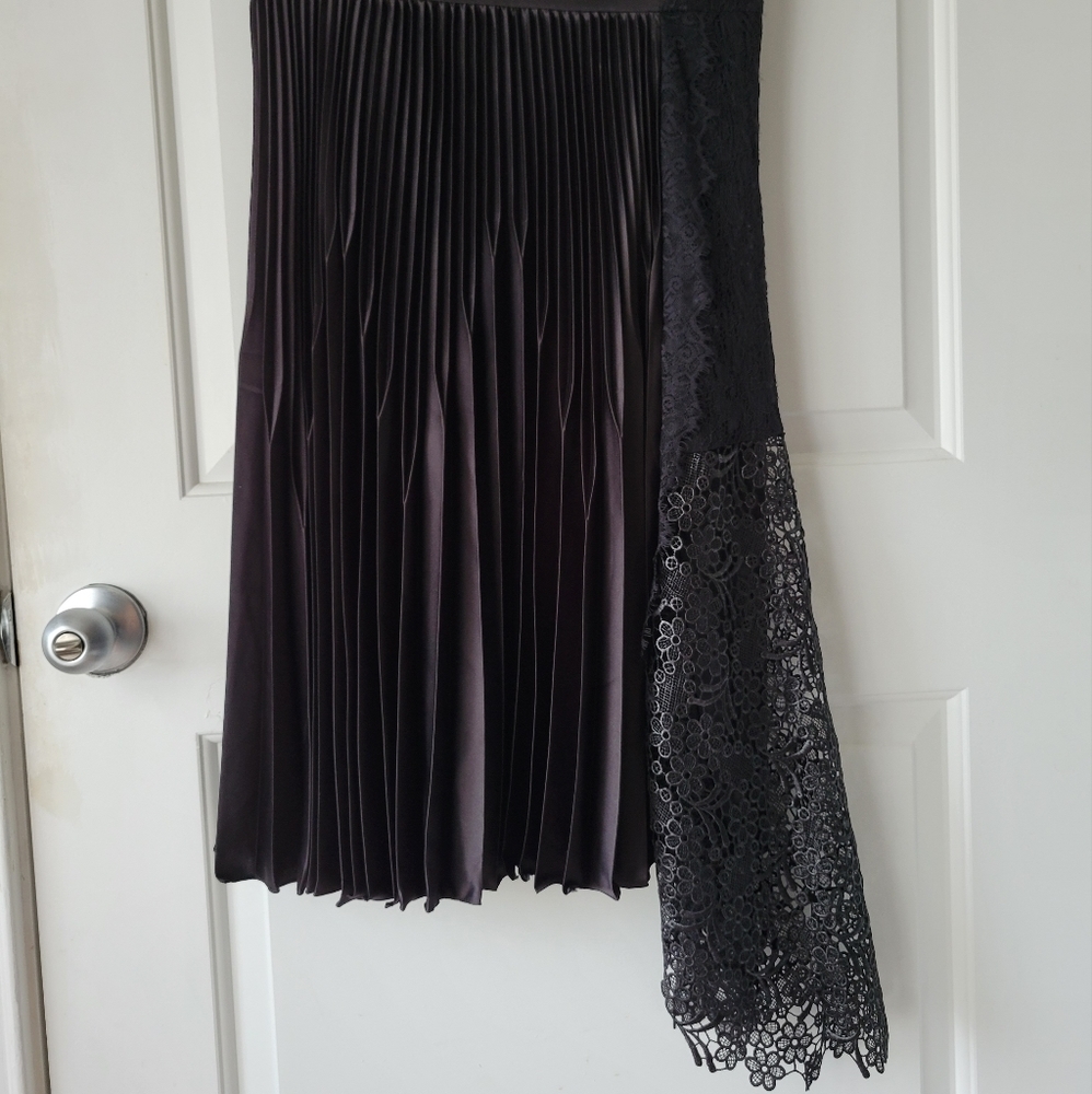 Karen Millen Formal Black Midi Dress Pleated Asymmetrical and Lace Detail 8 - Picture 4 of 8
